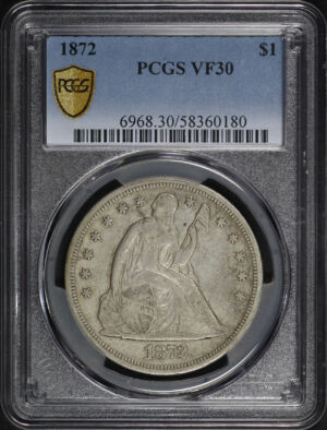Obverse of this 1872 Liberty Seated Dollar PCGS VF-30