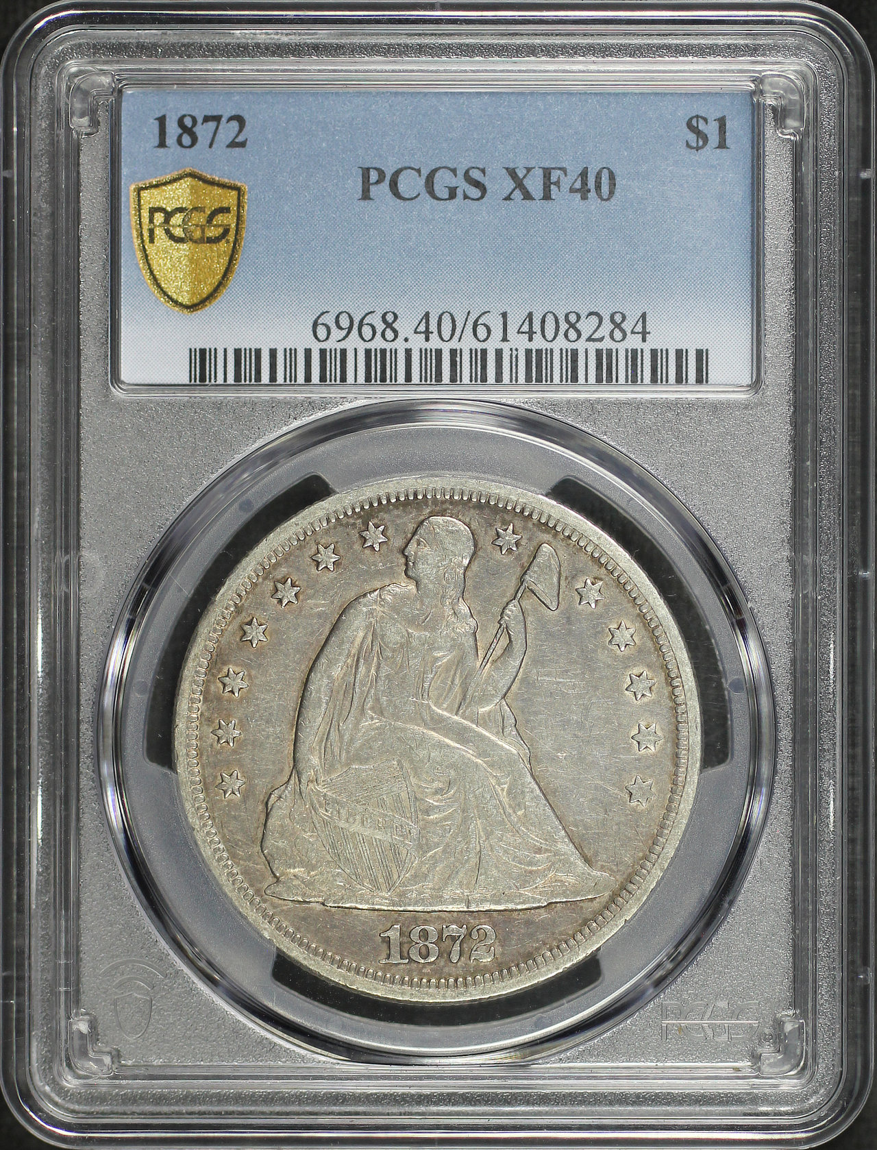 Obverse of this 1872 Liberty Seated Dollar PCGS XF-40