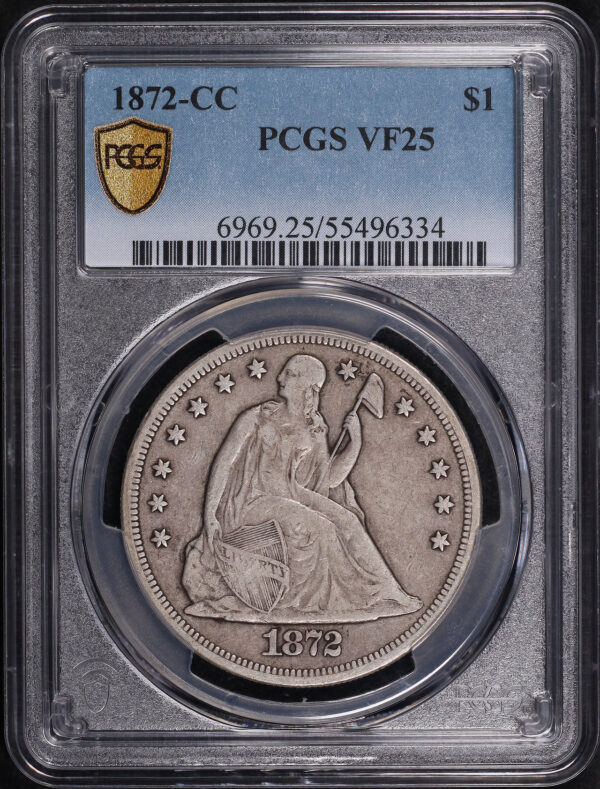 Obverse of this 1872-CC Liberty Seated Dollar PCGS VF-25
