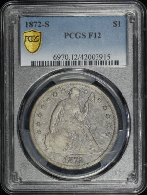 Obverse of this 1872-S Liberty Seated Dollar PCGS F-12