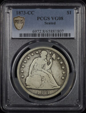 Obverse of this 1873-CC Liberty Seated Dollar PCGS VG-08
