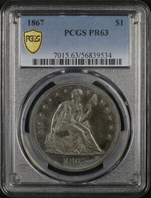 Obverse of this 1867 Liberty Seated Dollar PCGS PR-63