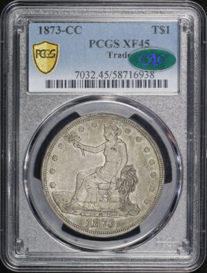 Obverse of this 1873-CC Trade Dollar PCGS XF-45 CAC