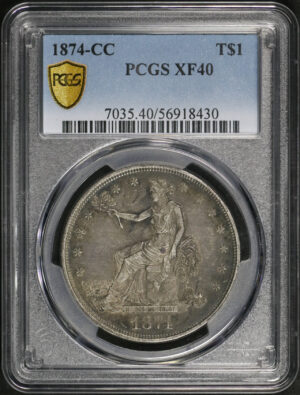 Obverse of this 1874-CC Trade Dollar PCGS XF-40