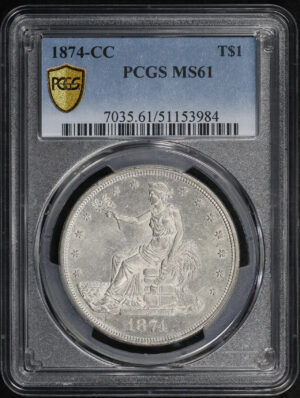 Obverse of this 1874-CC Trade Dollar PCGS MS-61