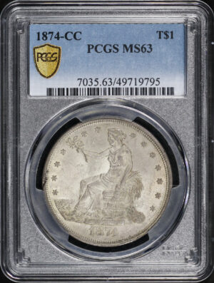 Obverse of this 1874-CC Trade Dollar PCGS MS-63