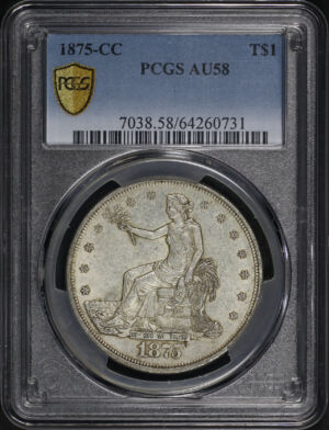 Obverse of this 1875-CC Trade Dollar PCGS AU-58