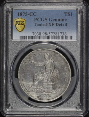 Obverse of this 1875-CC Trade Dollar PCGS XF Details Tooled