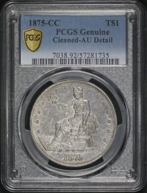 Obverse of this 1875-CC Trade Dollar PCGS AU Details Cleaned