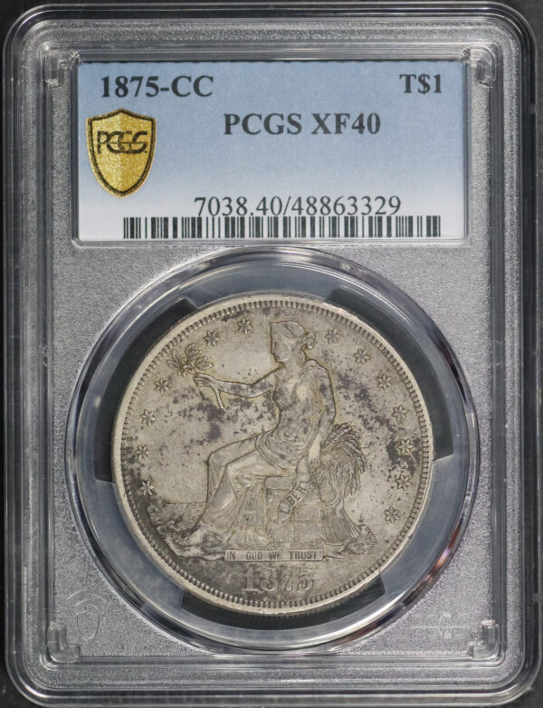 Obverse of this 1875-CC Trade Dollar PCGS XF-40