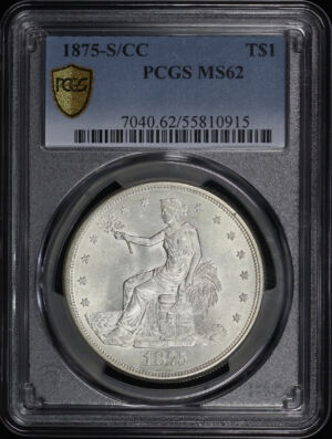 Obverse of this 1875-S/CC Trade Dollar PCGS MS-62
