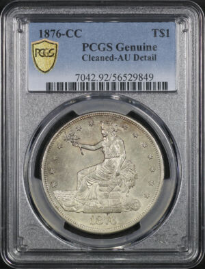 Obverse of this 1876-CC Trade Dollar PCGS AU Details Cleaned