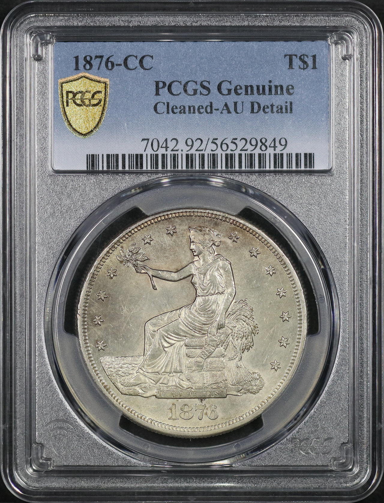 Obverse of this 1876-CC Trade Dollar PCGS AU Details Cleaned