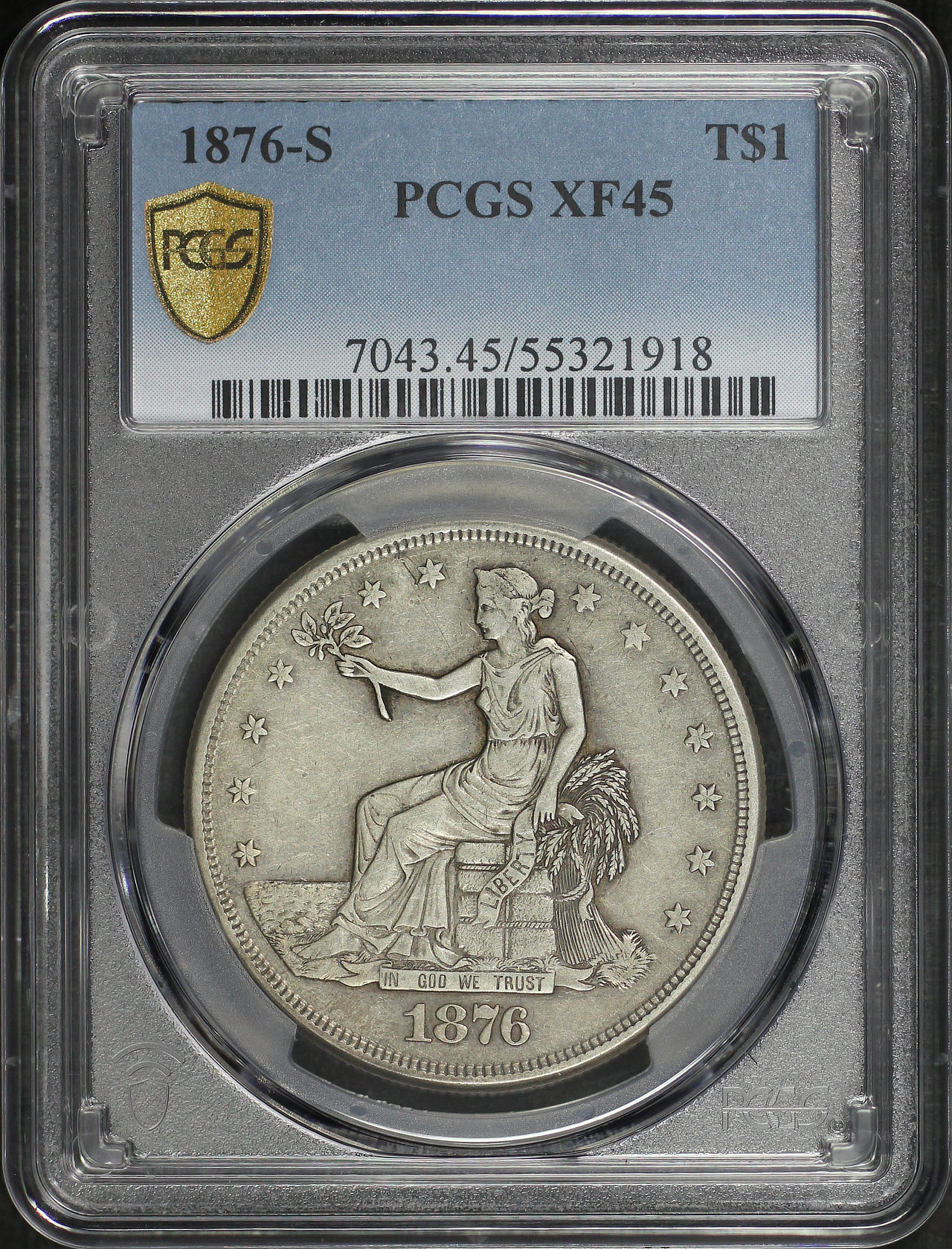 Obverse of this 1876-S Trade Dollar PCGS XF-45