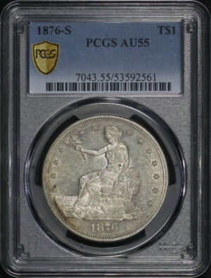 Obverse of this 1876-S Trade Dollar PCGS AU-55