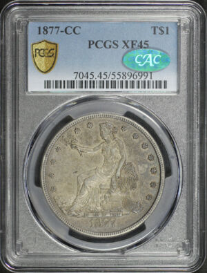 Obverse of this 1877-CC Trade Dollar PCGS XF-45 CAC