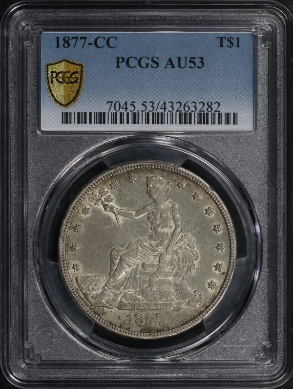 Obverse of this 1877-CC Trade Dollar PCGS AU-53
