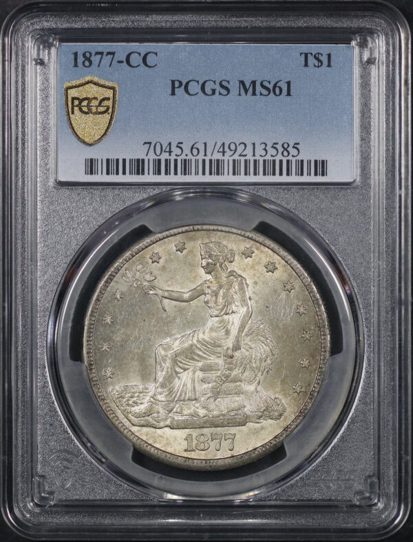 Obverse of this 1877-CC Trade Dollar PCGS MS-61