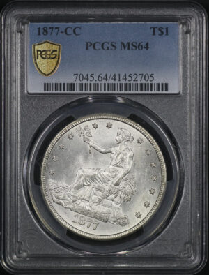 Obverse of this 1877-CC Trade Dollar PCGS MS-64