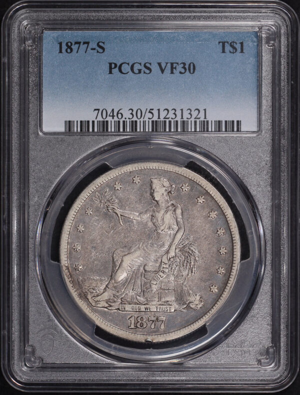 Obverse of this 1877-S Trade Dollar PCGS VF-30