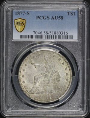 Obverse of this 1877-S Trade Dollar PCGS AU-58