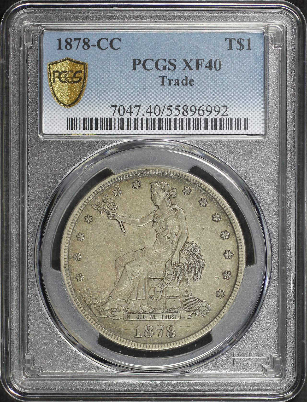 Obverse of this 1878-CC Trade Dollar PCGS XF-40