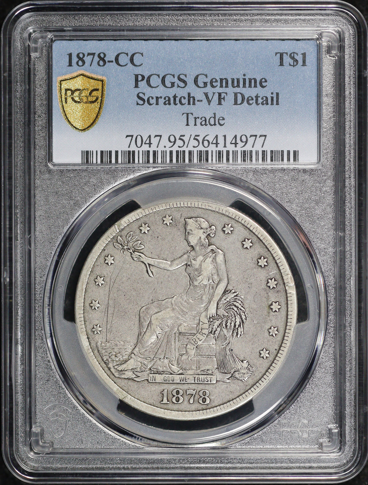 Obverse of this 1878-CC Trade Dollar PCGS VF Details Scratch