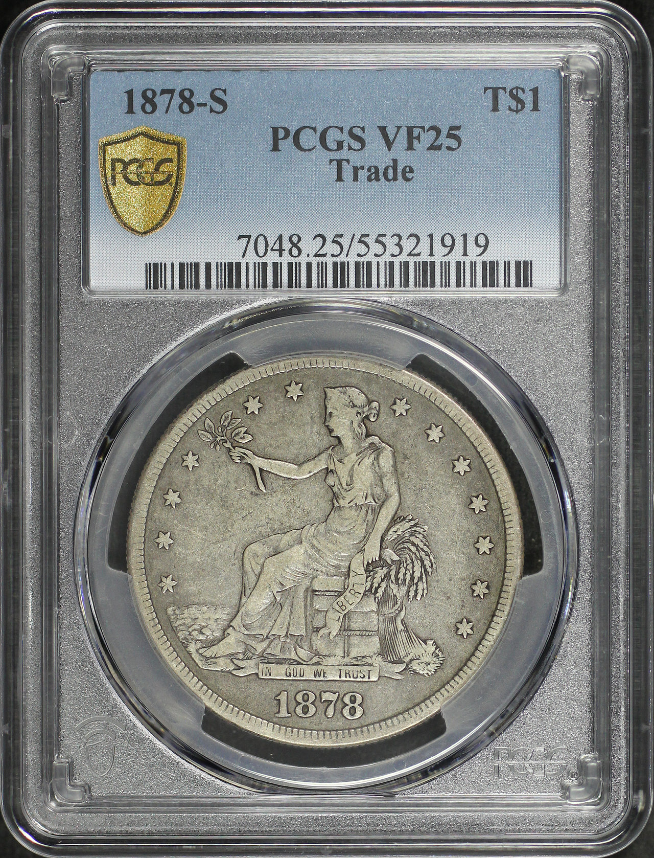 Obverse of this 1878-S Trade Dollar PCGS VF-25