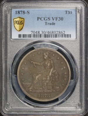 Obverse of this 1878-S Trade Dollar PCGS VF-30