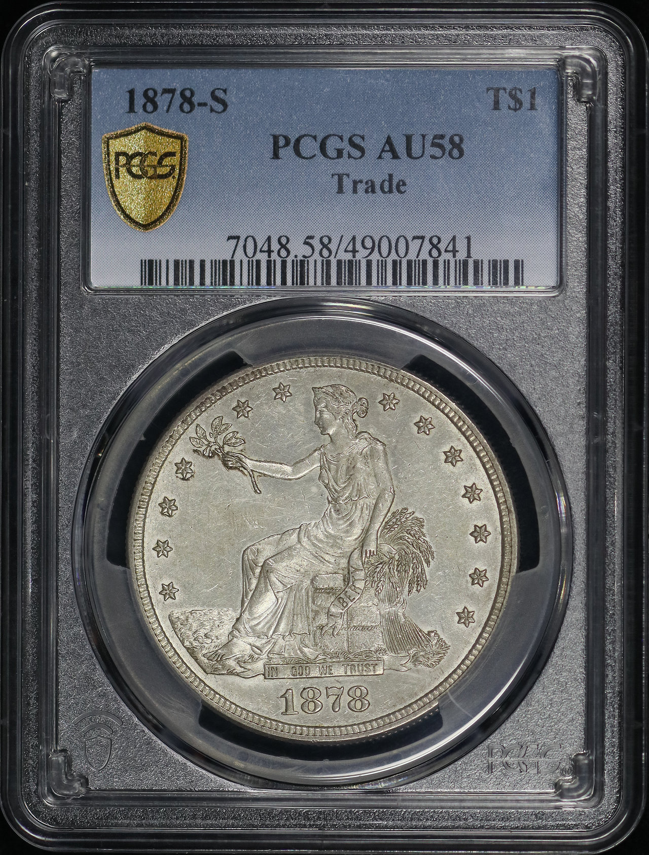 Obverse of this 1878-S Trade Dollar PCGS AU-58