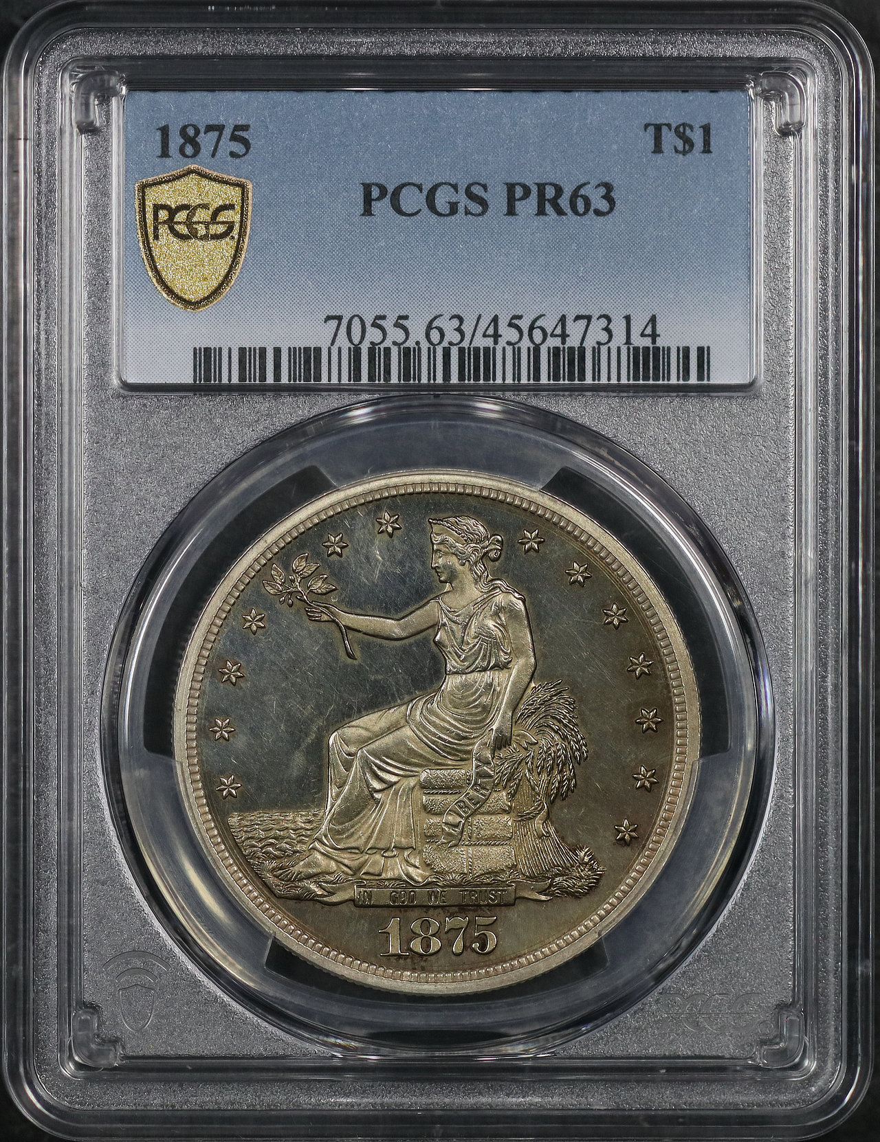 Obverse of this 1875 Trade Dollar PCGS PR-63
