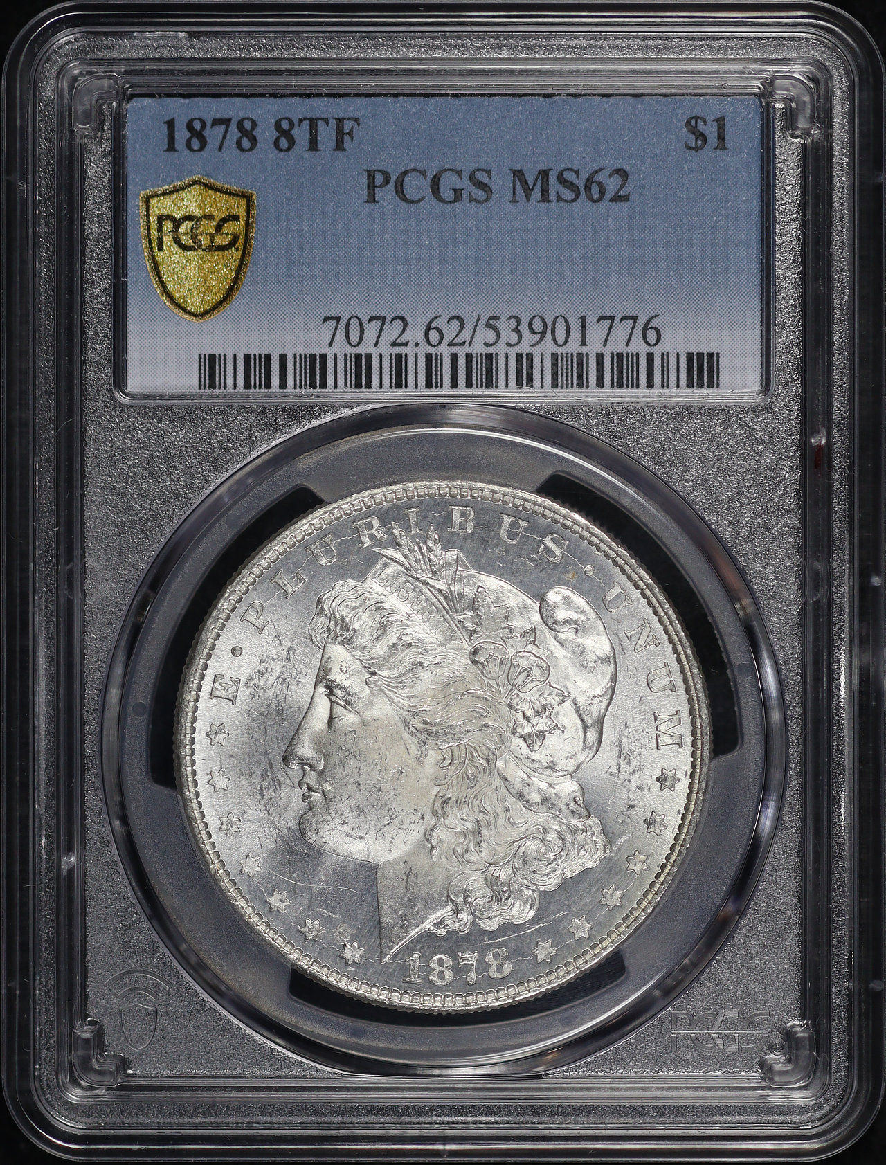 Obverse of this 1878 8TF Morgan Dollar PCGS MS-62