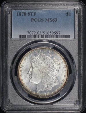Obverse of this 1878 8TF Morgan Dollar PCGS MS-63