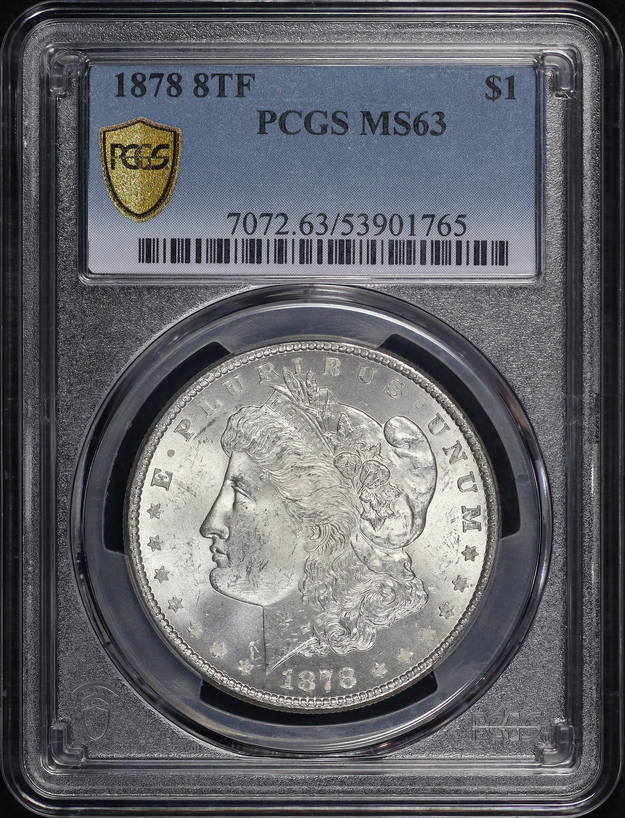 Obverse of this 1878 8TF Morgan Dollar PCGS MS-63