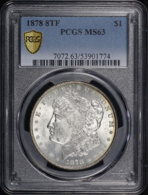 Obverse of this 1878 8TF Morgan Dollar PCGS MS-63