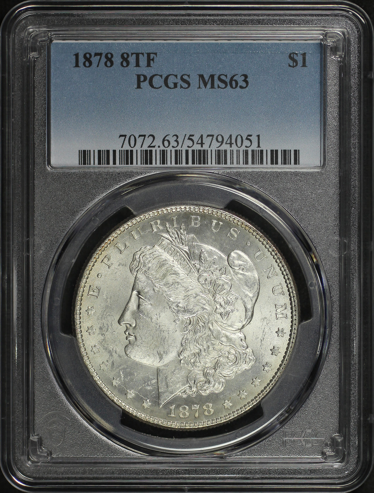 Obverse of this 1878 8TF Morgan Dollar PCGS MS-63