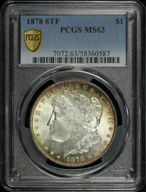 Obverse of this 1878 8TF Morgan Dollar PCGS MS-63