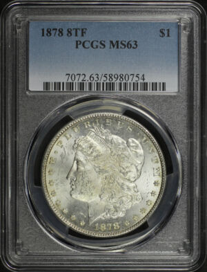 Obverse of this 1878 8TF Morgan Dollar PCGS MS-63