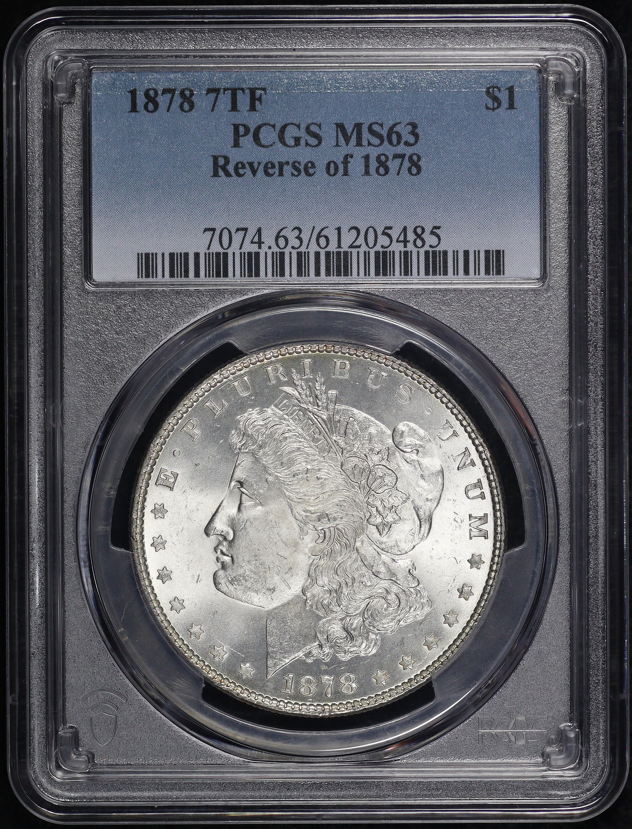 Obverse of this 1878 7TF Reverse of 1878 Morgan Dollar PCGS MS-63