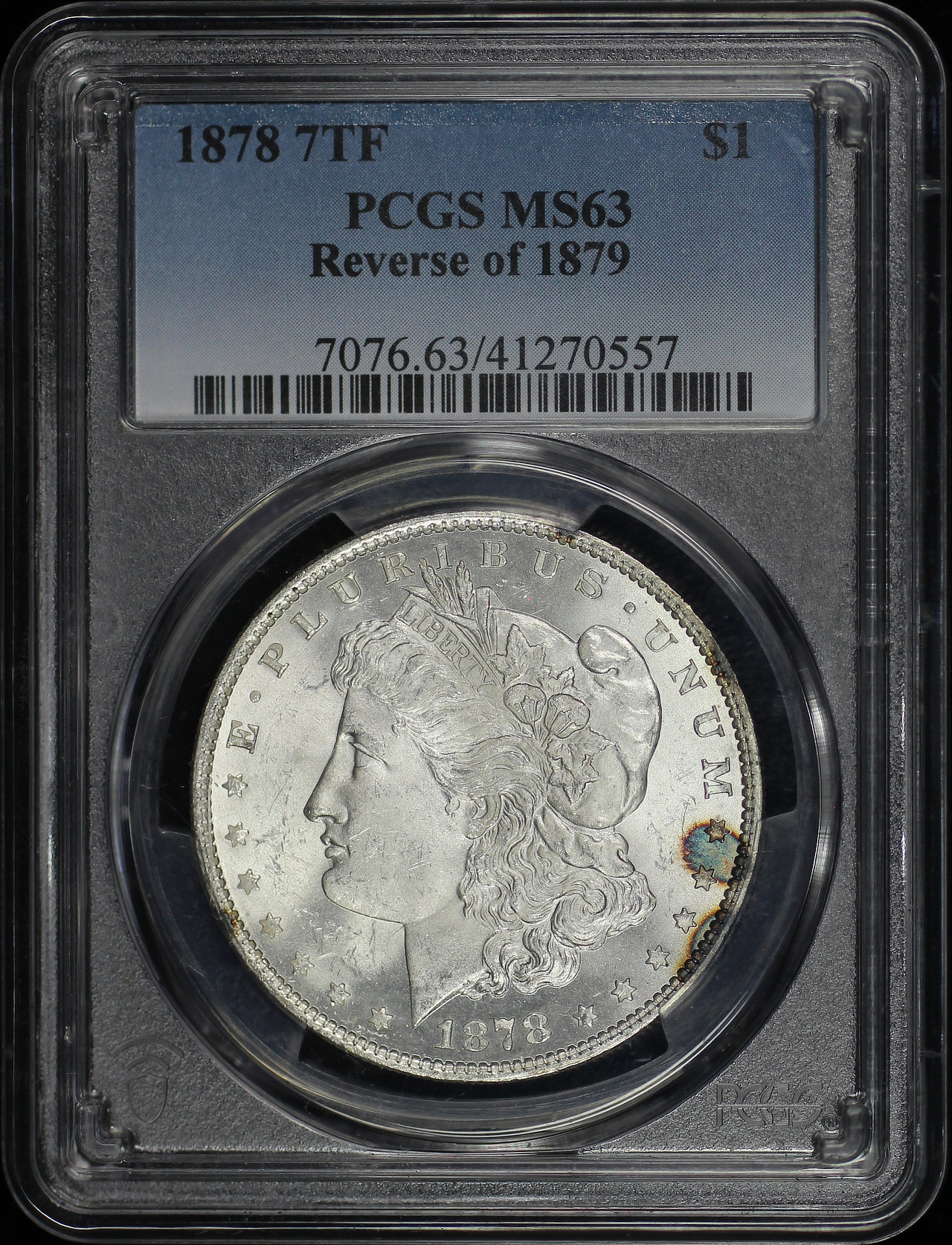 Obverse of this 1878 7TF Morgan Dollar Reveres of 1879 PCGS MS-63