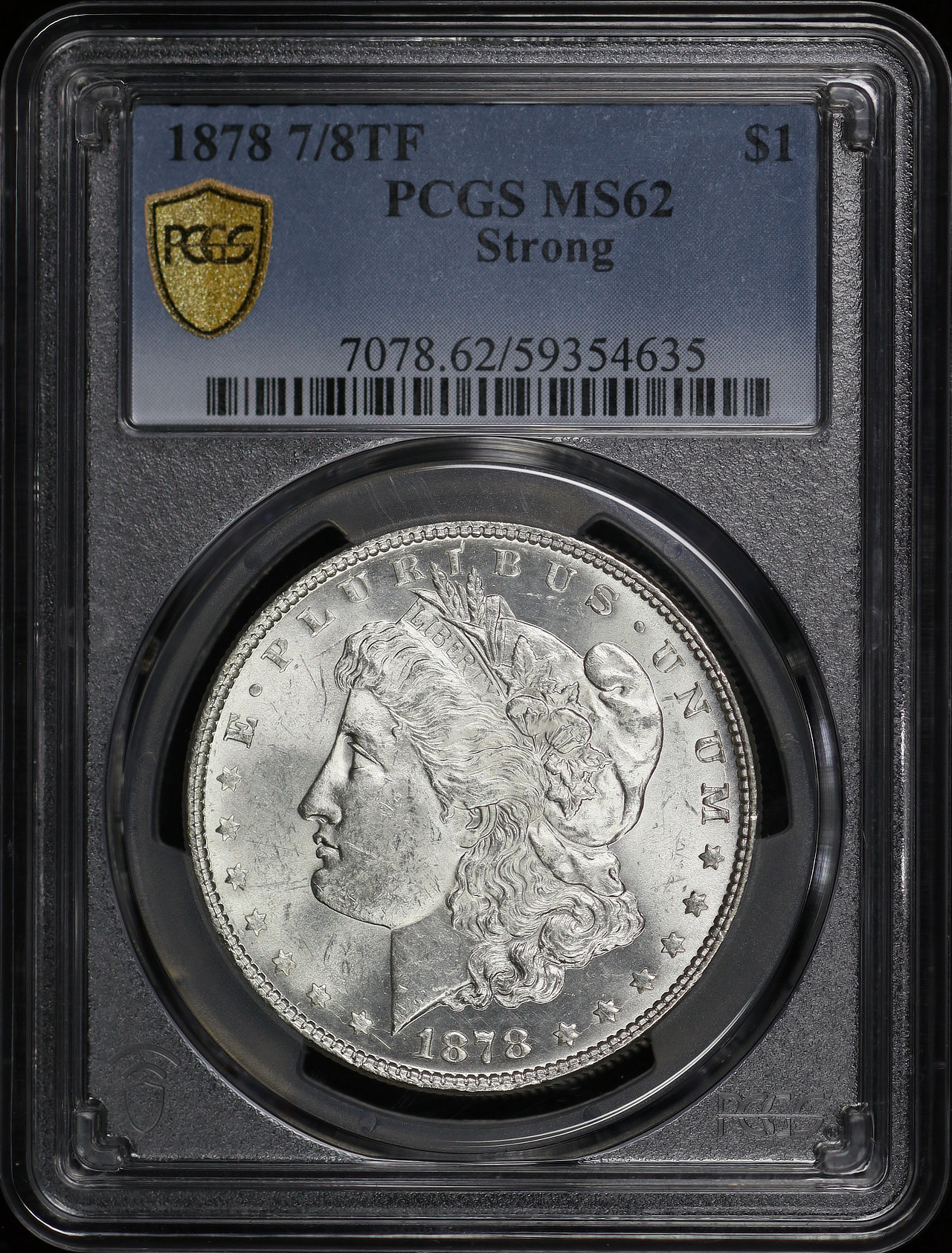Obverse of this 1878 7/8TF Strong Morgan Dollar PCGS MS-62