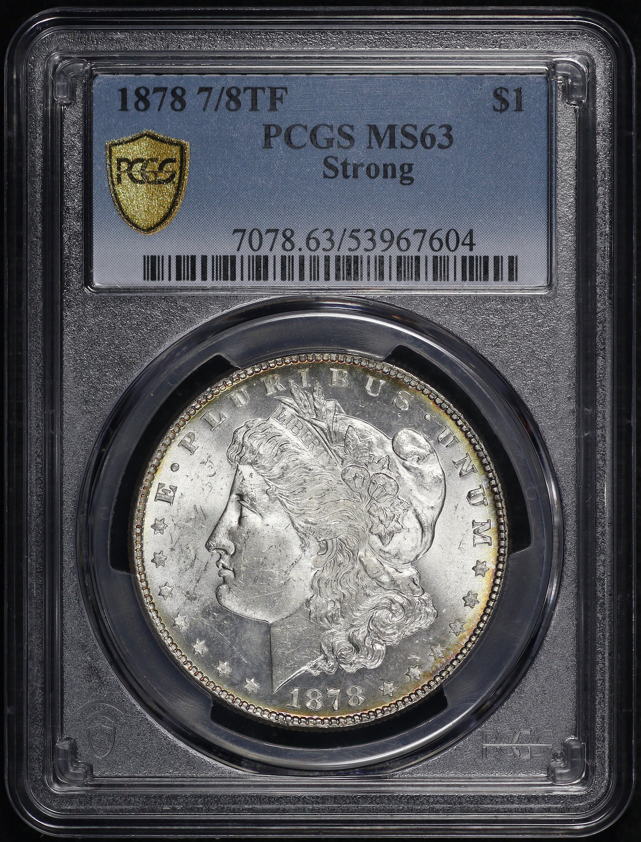 Obverse of this 1878 7/8TF Strong Morgan Dollar PCGS MS-63