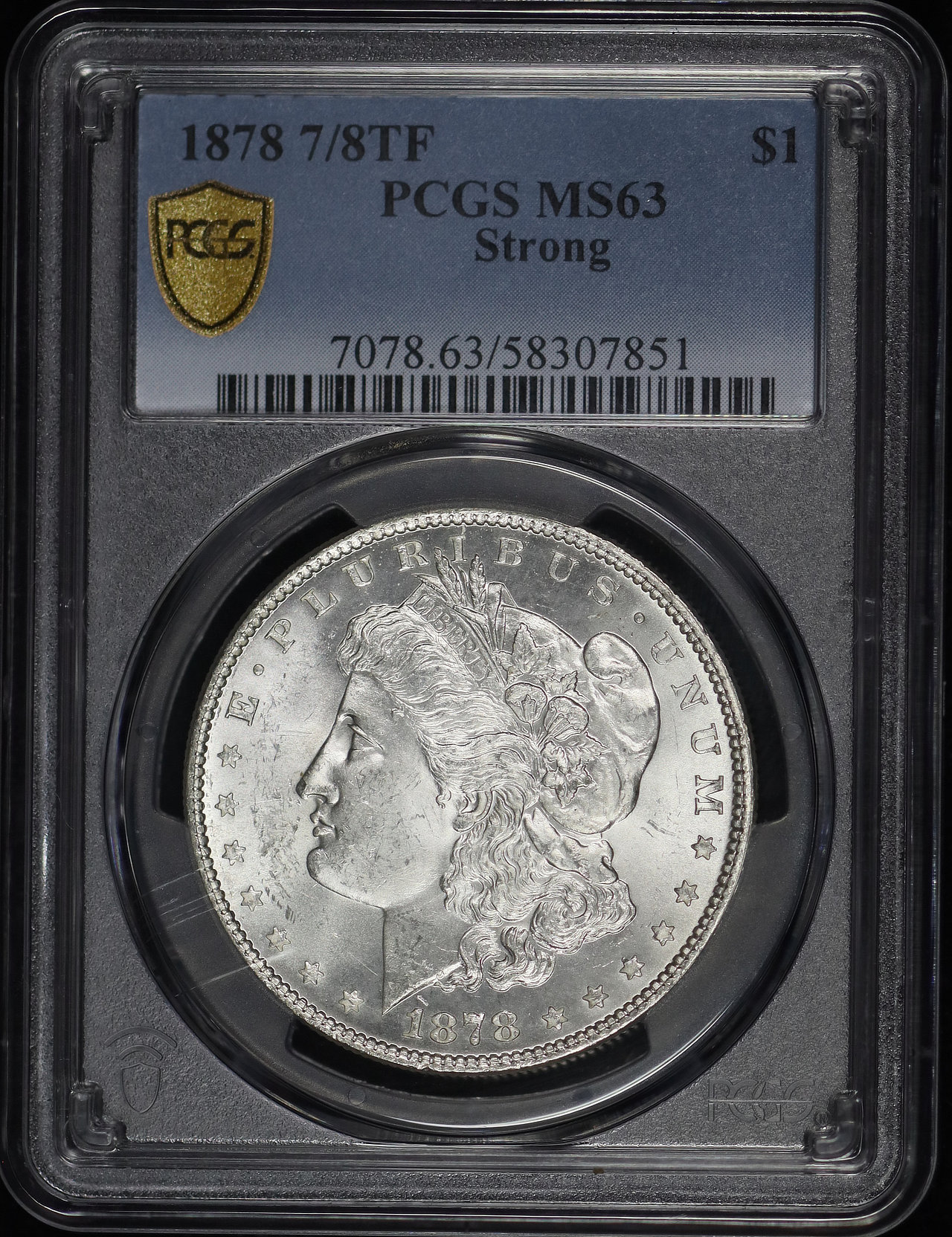 Obverse of this 1878 7/8TF Strong Morgan Dollar PCGS MS-63