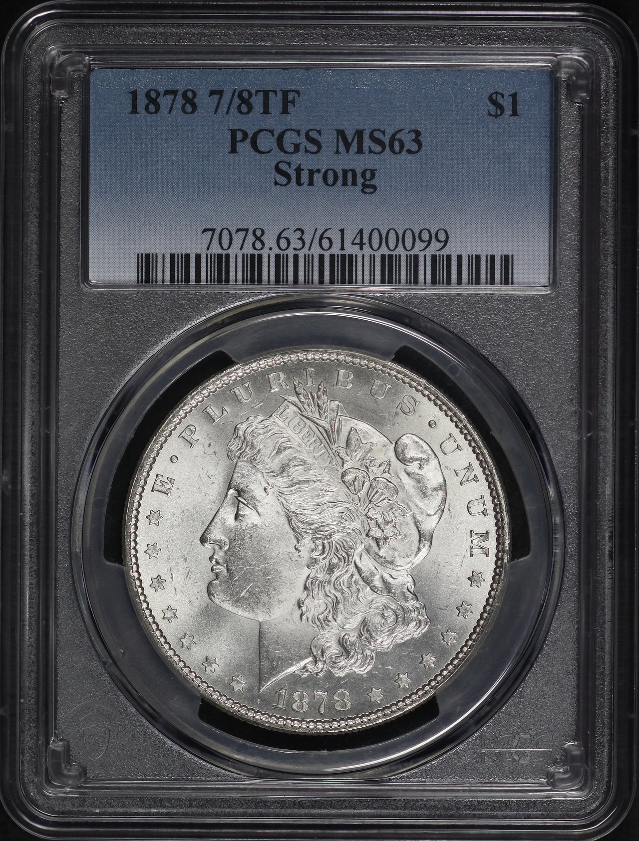 Obverse of this 1878 7/8TF Strong Morgan Dollar PCGS MS-63
