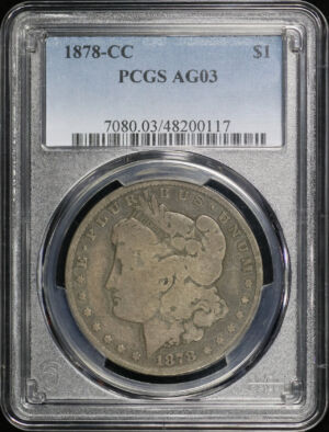 Obverse of this 1878-CC Morgan Dollar PCGS AG-03