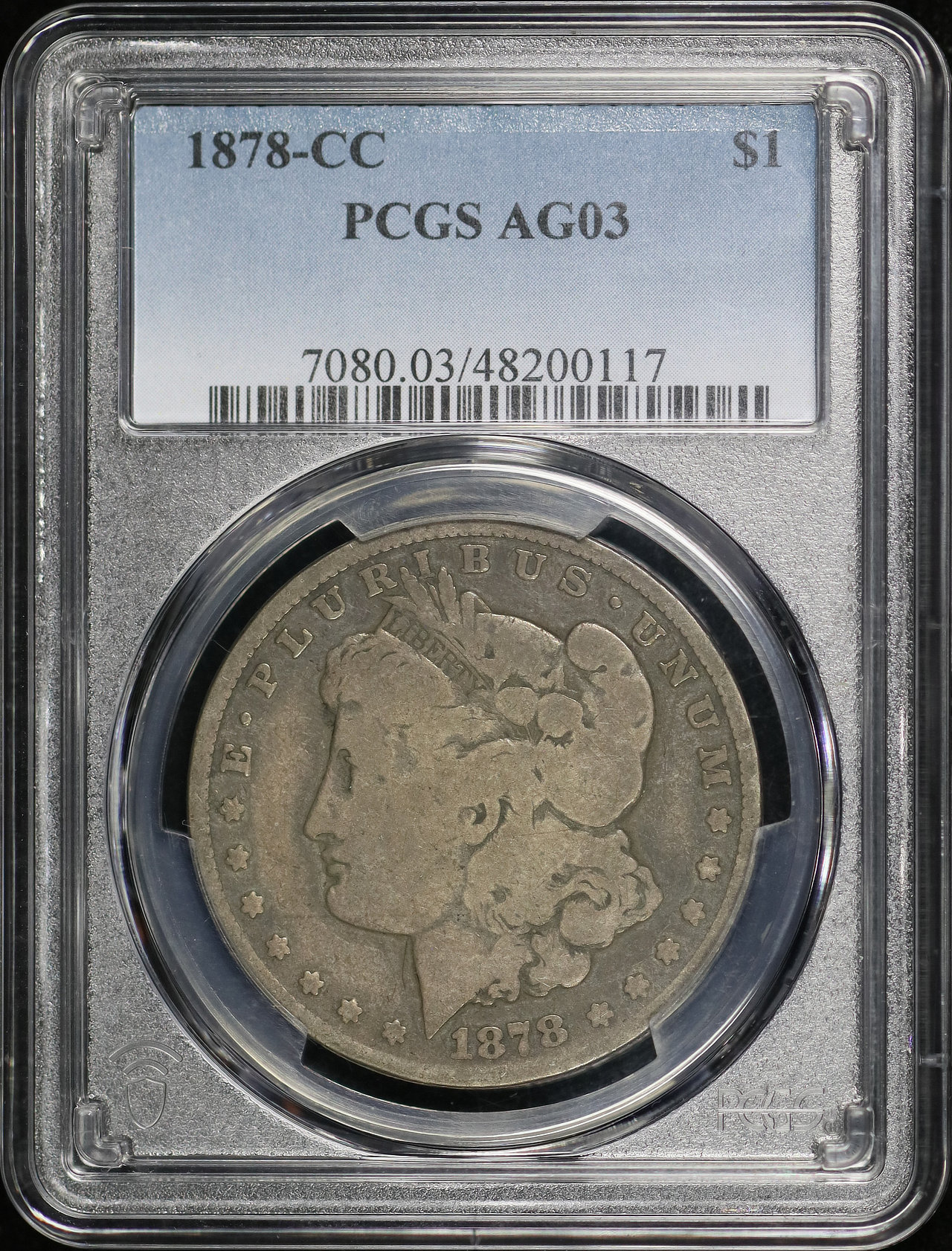 Obverse of this 1878-CC Morgan Dollar PCGS AG-03