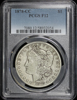 Obverse of this 1878-CC Morgan Dollar PCGS F-12