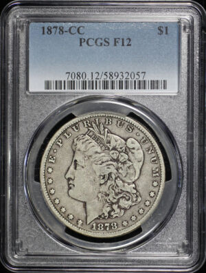 Obverse of this 1878-CC Morgan Dollar PCGS F-12