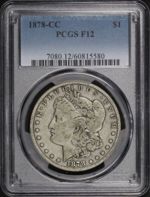Obverse of this 1878-CC Morgan Dollar PCGS F-12