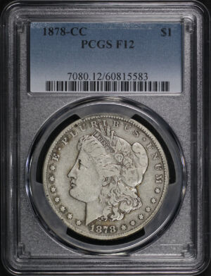 Obverse of this 1878-CC Morgan Dollar PCGS F-12